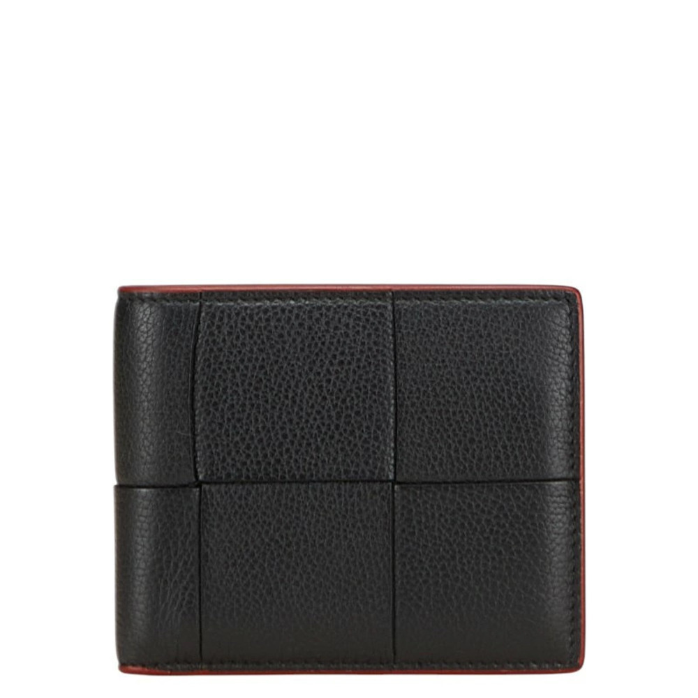 Bottega Veneta Maxi Intrecciato Bi fold Wallet Black Red Leather